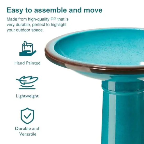 Glitzhome&reg; 21.5" Faux Ceramic Tall Pedestal Birdbath Turquoise {5}