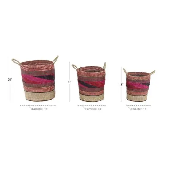 Pink Sea Grass Eclectic Storage Basket Set {7}