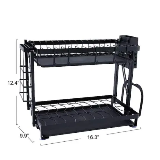 Household Essentials 12" Black Metal 2-Tier Countertop Caddy with Cutouts {4}