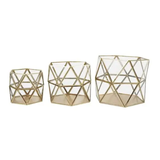 CosmoLiving by Cosmopolitan Gold Diamond Hexagon Metal Candle Lantern Set {4}
