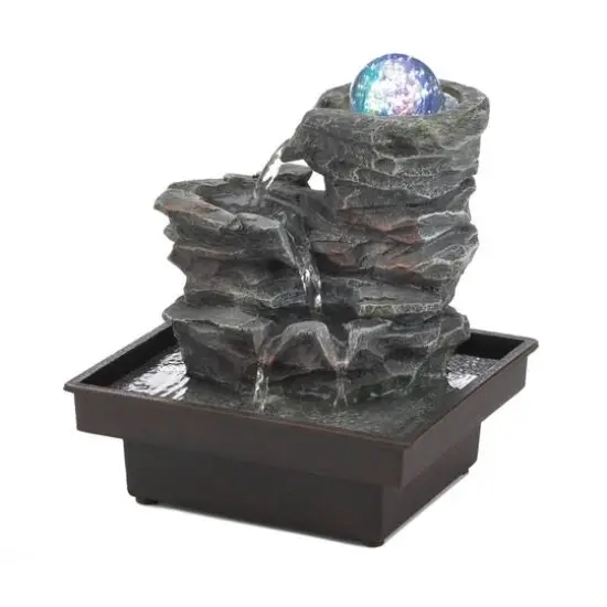 9" Glass Orb on Rocks LED Tabletop Fountain {3}