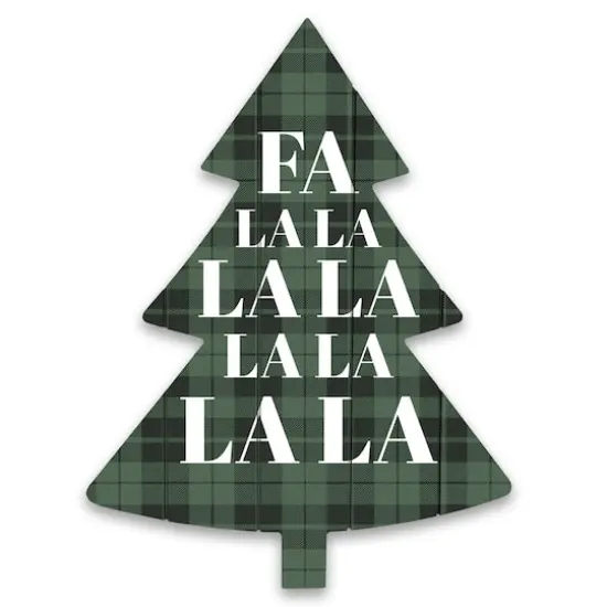 Fa La La Green Plaid Tree Shaped Pallet Wood Wall Art {1}