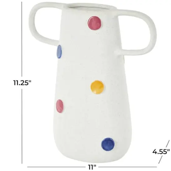 11.25" Multicolor & White Polka Dot Ceramic Vase with Handles {5}