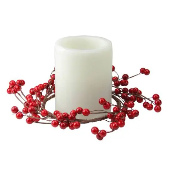 9" Artificial Red Berries Christmas Candle Holder Ring {4}