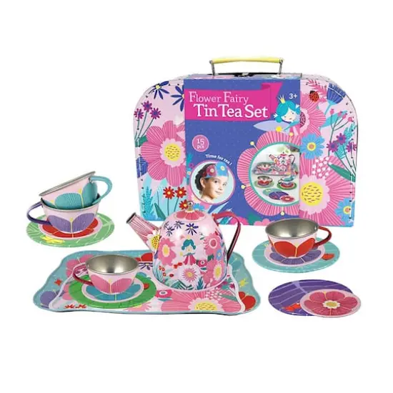 Bright Stripes Flower Fairy Tin Tea Set {1}