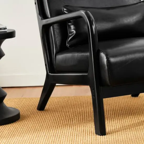 Glitzhome&reg; Mid-Century Faux Leather Accent Chair Black {4}