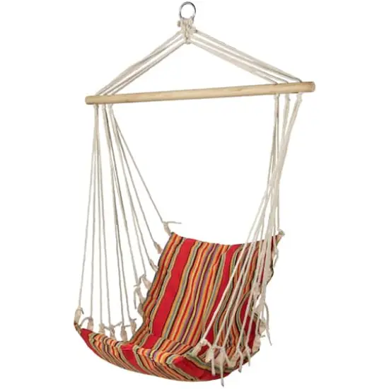 34" x 21" Red & Yellow Striped Hammock Chair with Padding & Wooden Bar {5}