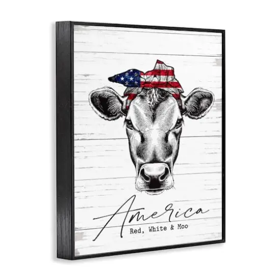Stupell Industries Americana Cow Red White and Moo Country Farm Quote Framed Giclee Art Black {4}
