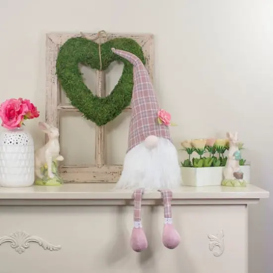29" Pink & White Plaid Spring Gnome with Dangling Legs Figure {3}