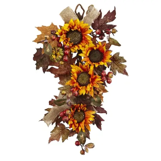 24&rdquo; Yellow & Red Sunflower & Berry Teardrop Swag {1}