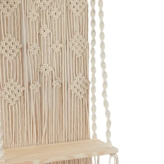 White Cotton Handmade Macrame 1 Shelf Wall Shelf 25" x 6" x 55" {4}