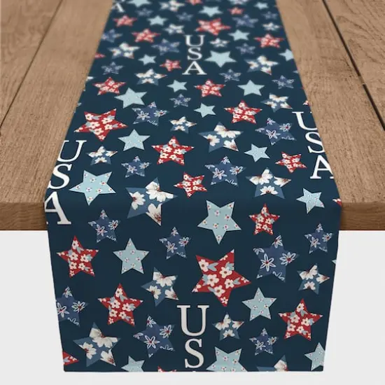 72" Floral Stars Pattern Cotton Twill Table Runner {1}