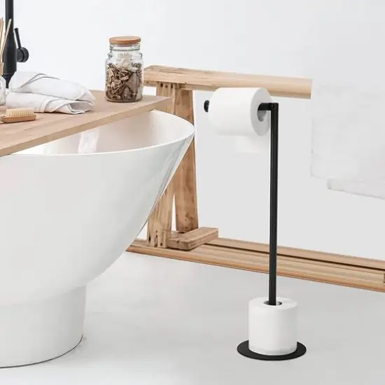 NEX&trade; 21" Black Freestanding Metal Toilet Paper Holder {6}