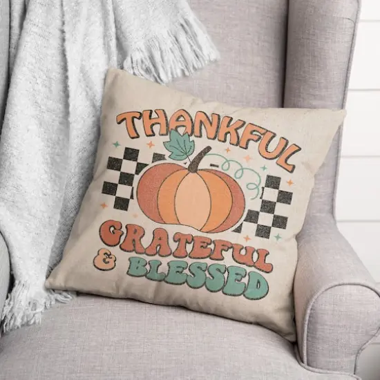 Thankful Grateful Blessed Check 18" x 18" Indoor / Outdoor Pillow {3}