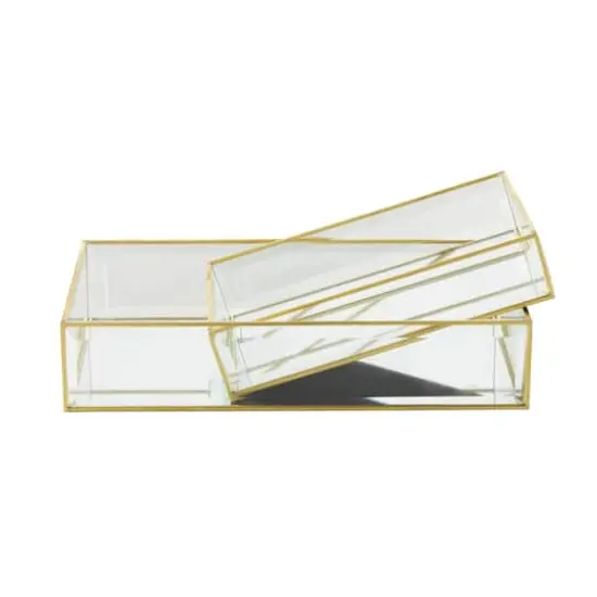 Clear & Gold Beveled Glass & Metal Rectangle Jewelry Box Set {6}