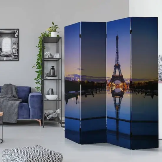 American Art Decor&trade; 6ft. Double-Sided 4-Panel Paris Eiffel Tower and Arc de Triomphe Portable Canvas Room Divider {3}