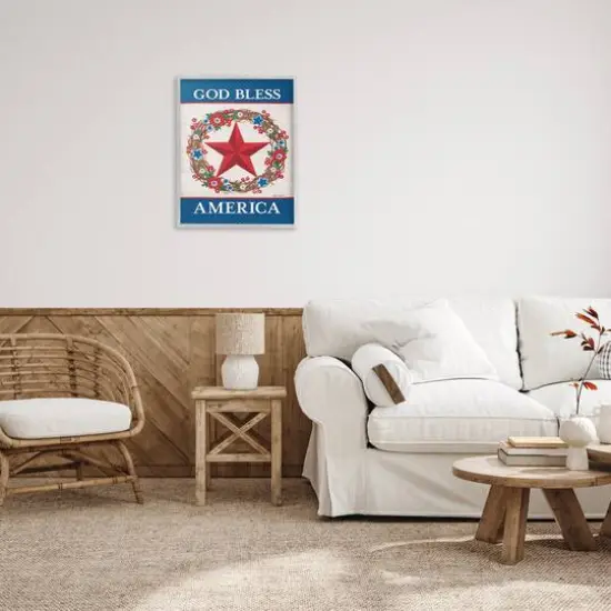 Stupell Industries God Bless America Wreath Framed Giclee Art Gray {3}