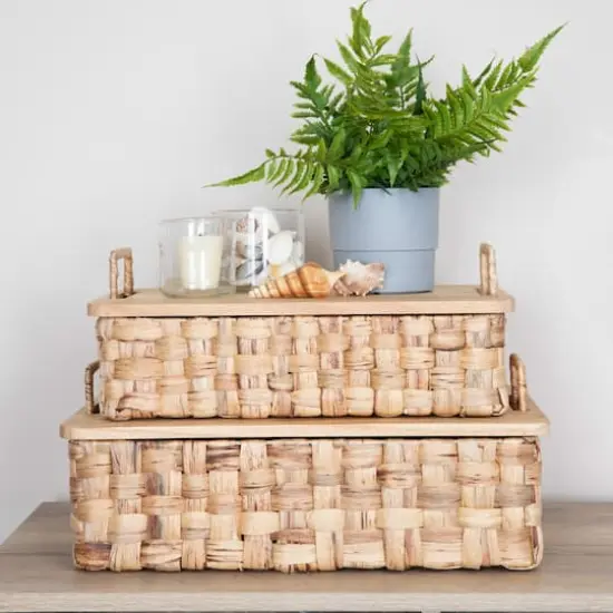 Household Essentials Stackable Hyacinth Basket Set with Oak Lids {5}