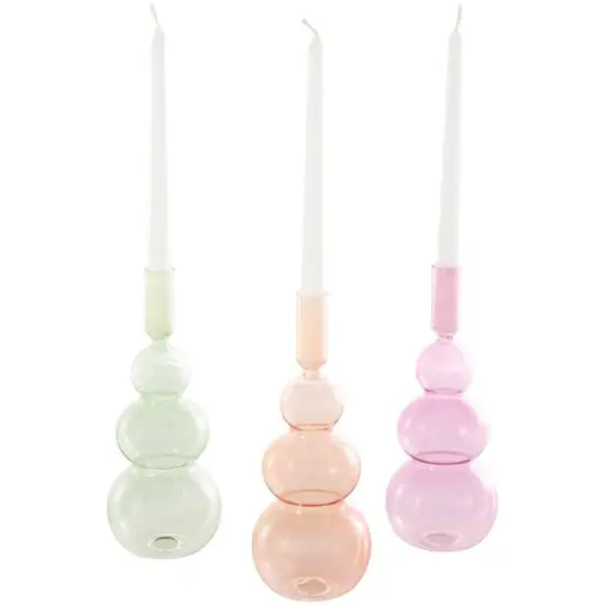 10" Multicolor Glass Triple Ascending Bubble Taper Candle Holder Set, 3ct. {4}