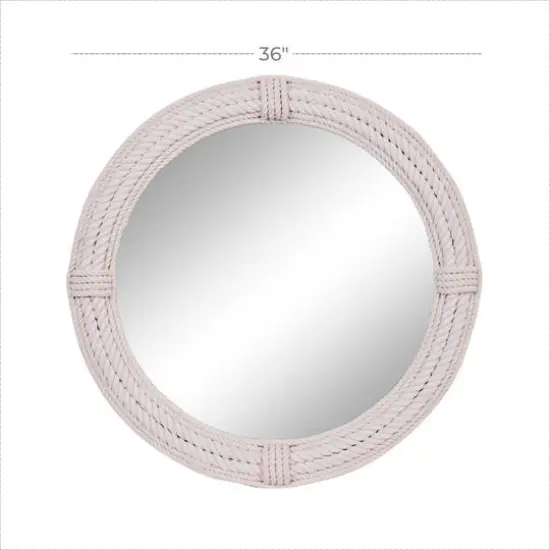 36" White Coastal Rope Wall Mirror {6}