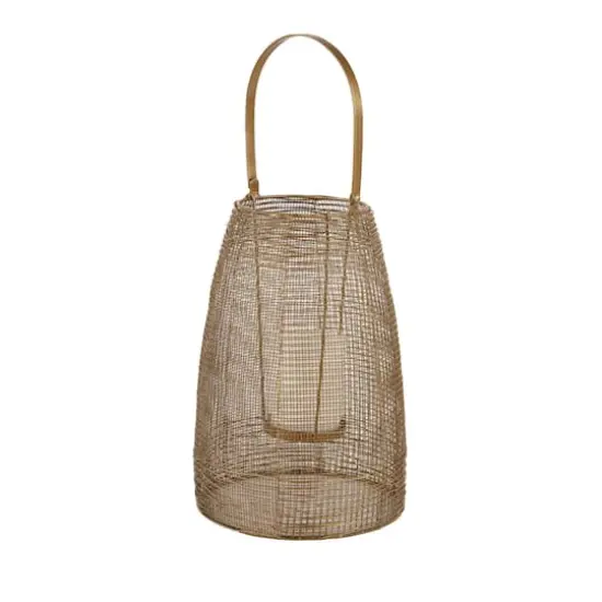 Gold Iron Modern Candle Holder Lantern, 16" x 9" x 9" {1}