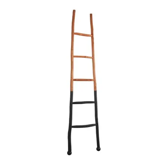 6ft. Handmade Slanted Wood Ladder Black and Brown {4}