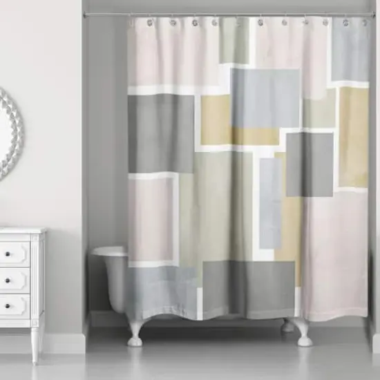 Muted Abstract Squares 71" x 74" Shower Curtain {3}
