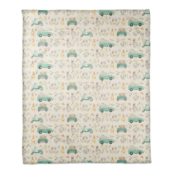 Easter Bunny Vehicles 50" x 60" Coral Fleece Blanket {1}