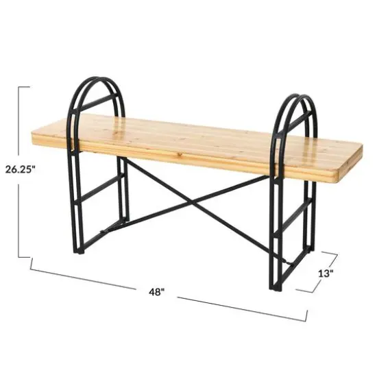 Hello Honey&reg; 48" Blonde Nordic Fir Wood & Black Iron Bench {9}
