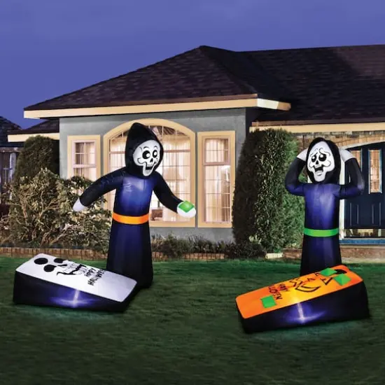 5ft. Inflatable Halloween Light Up Reapers Playing Corn Hole {4}