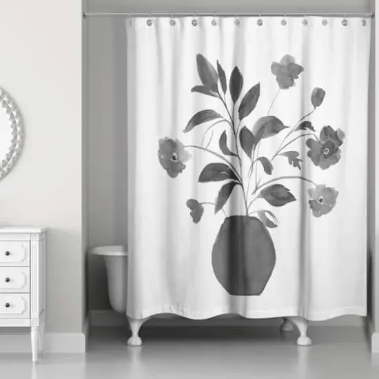 Monochromatic Floral II 71" x 74" Shower Curtain {3}