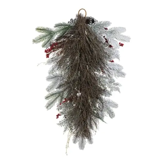 Glitzhome&reg; 28"Christmas Flocked Pinecone & Berry Teardrop {8}