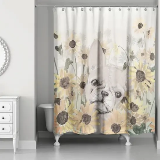 Frenchie Sunflower Field 71" x 74" Shower Curtain {1}