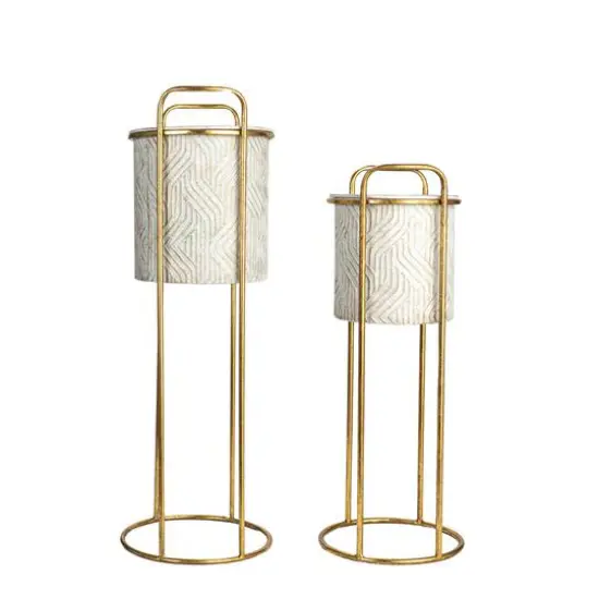 Hello Honey&reg; Cream & Gold Metal Planter Set on Stands {7}