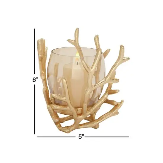 Gold Aluminum Coastal Candle Holder, 6" x 5" x 5" {6}
