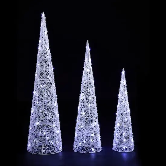 Glitzhome&reg; Lighted Christmas Crystal White Cone Tree Outdoor D&eacute;cor Set {6}