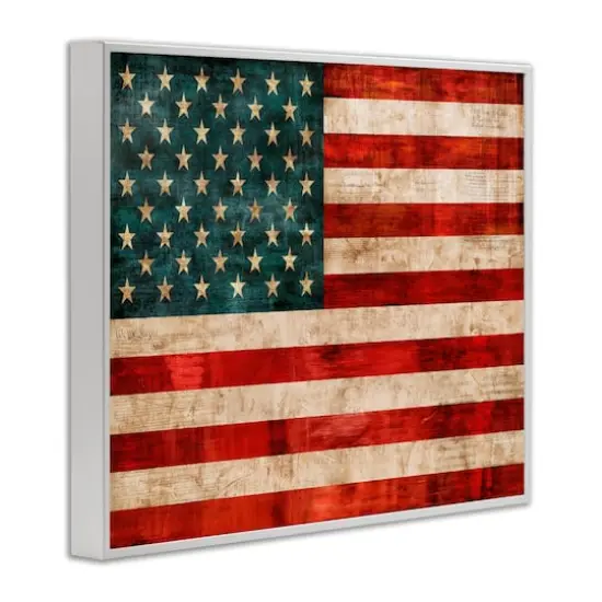 Stupell Industries US American Flag Rustic Pattern Framed Giclee Art White {4}