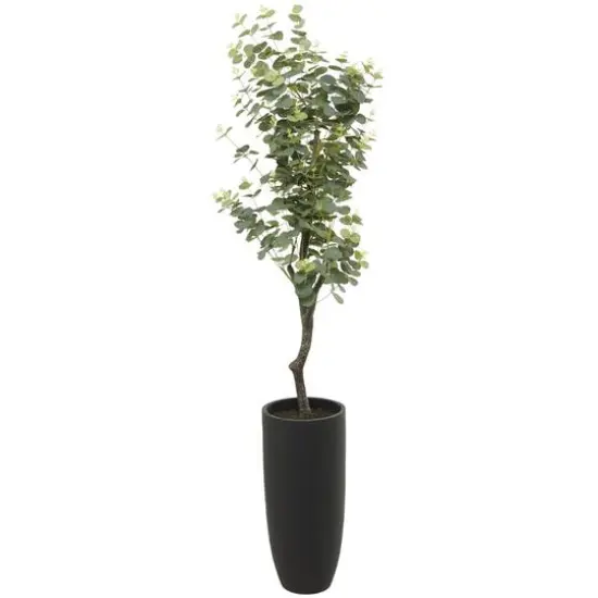 57" Green Faux Foliage Eucalyptus Artificial Tree With Black Plastic Pot {3}