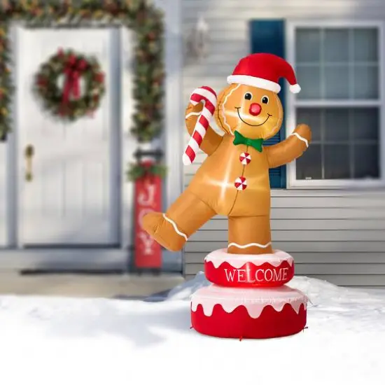 Glitzhome&reg; 6ft. Lighted Inflatable Rotating Gingerbread Man D&eacute;cor {4}