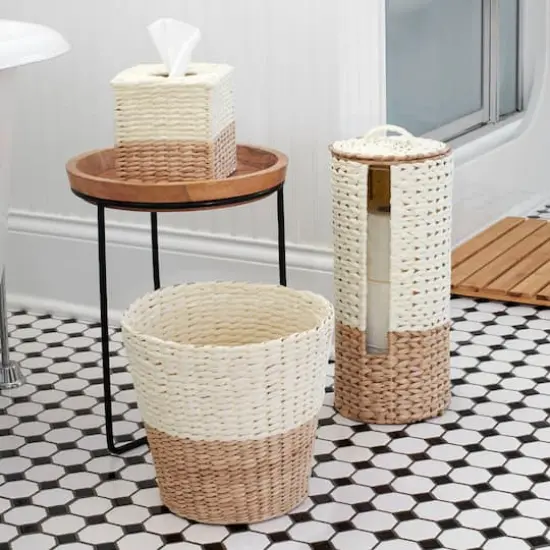 Household Essentials Wicker Bathroom Accessories Set White {11}