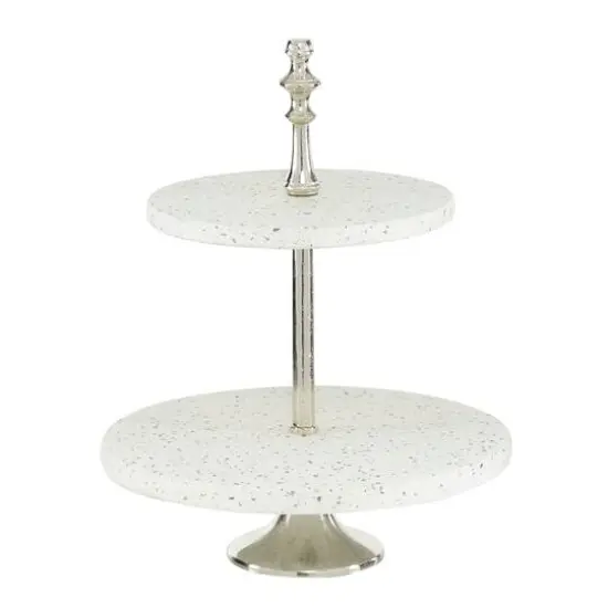 White Stoneware & Aluminum 2 Tier Tray Stand {1}