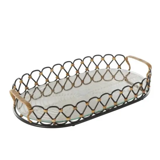 22" Black & Brown D&eacute;cor Tray with Glass Base {9}