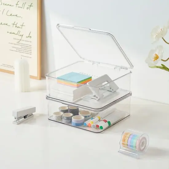 Small Clear Stacking Plastic Case with Hinged Lid by Simply Tidy&reg; {4}