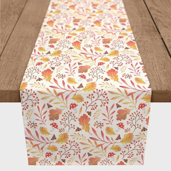 90" Watercolor Fall Leaves Poly Twill Table Runner {1}