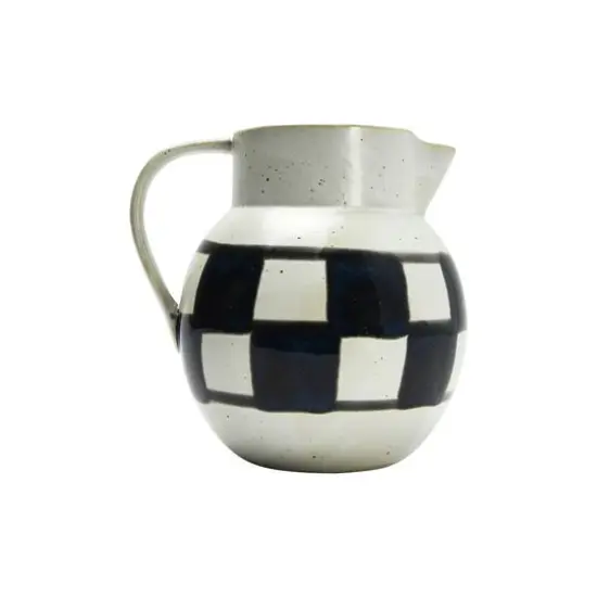 Hello Honey&reg; Ivory & Black Painted Checker Farmhouse Stoneware Pitcher {4}