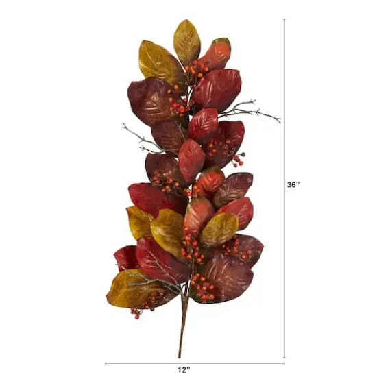 36" Autumn Magnolia Leaf with Berries Teardrop Swag {3}