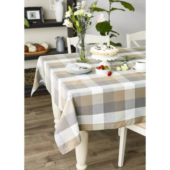 DII&reg; 104" Tri Color Check Tablecloth Stone {7}