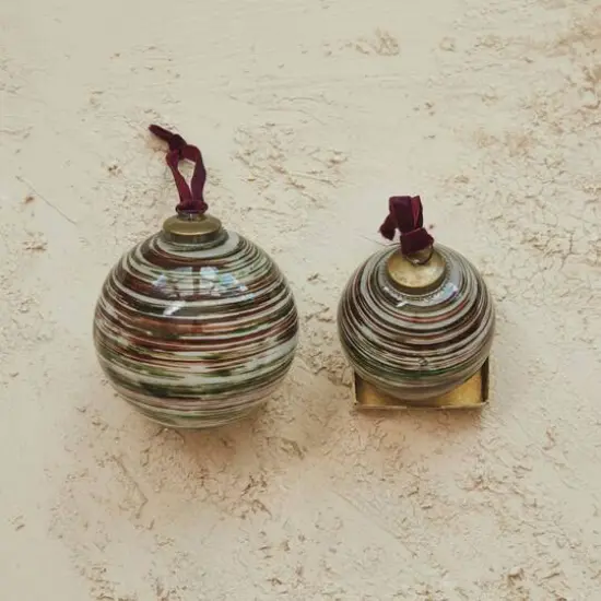 Hello Honey&reg; 12 Pack 4" Multicolor Glass Ball Ornaments with Stripes & Velvet Ribbon Hanger {3}