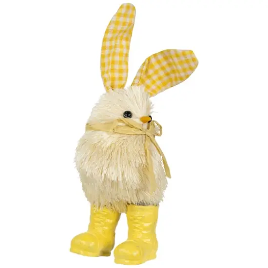 7" Yellow Easter Chick Accent with Plaid Rabbit Ears & Rainboots  {5}