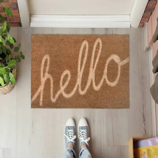 Hello Honey&reg; Nautral Hello Engraved Coir Doormat {5}